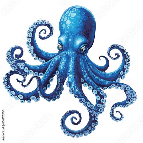 Blue octopus isolated on white background. Realistic 3d illustration. 