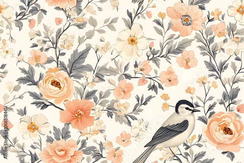 Victorian flora and fauna pattern
