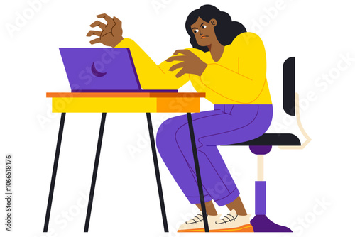 A Woman Typing Vigorously On A Keyboard, Focused On Gaming Illustration