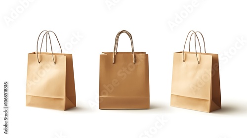 Three blank brown kraft paper shopping bags