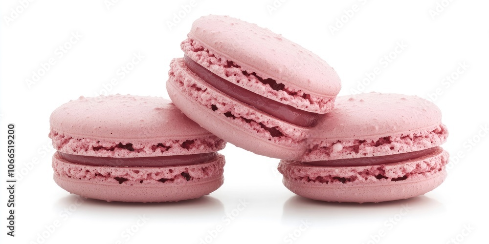 Macaron cookies are presented in a horizontal view against a white background, completely isolated from any distractions for clear visibility. Macaron cookies are presented in a horizontal view against a white background, completely isolated from any distractions for clear visibility.