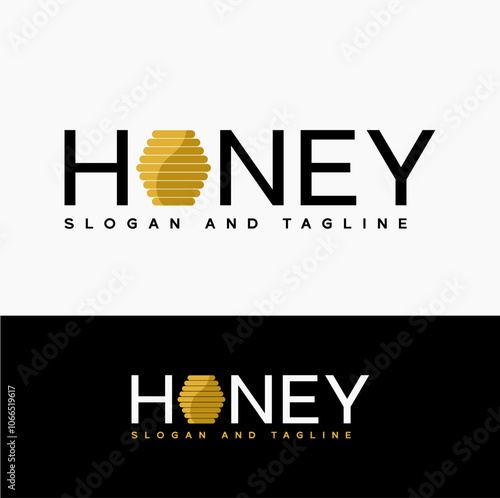 Simple logo concept combining of honey word with honeycomb