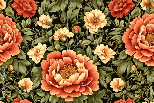Victorian garden peonies pattern