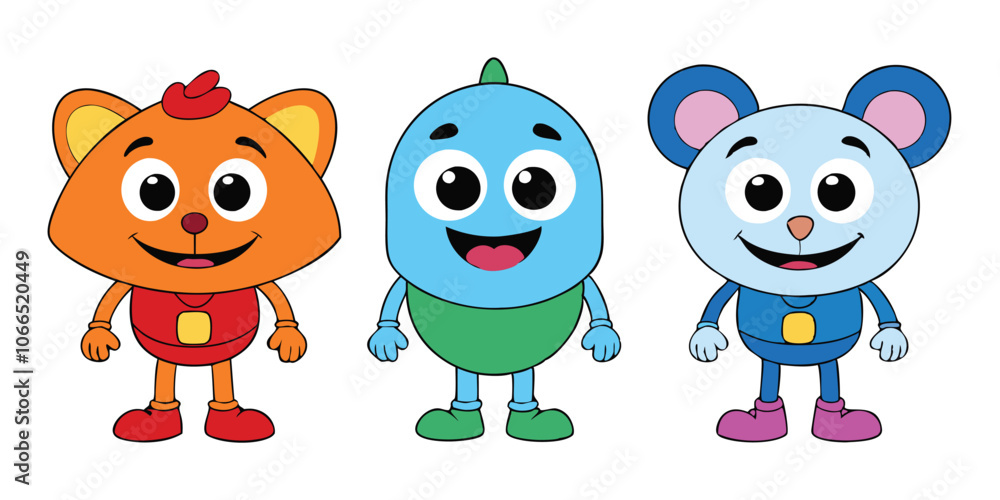 Fototapeta premium 3D Cute Happy Cartoon Characters Collection: Isolated on White Background, Fun and Playful Designs for Kids and Social Media