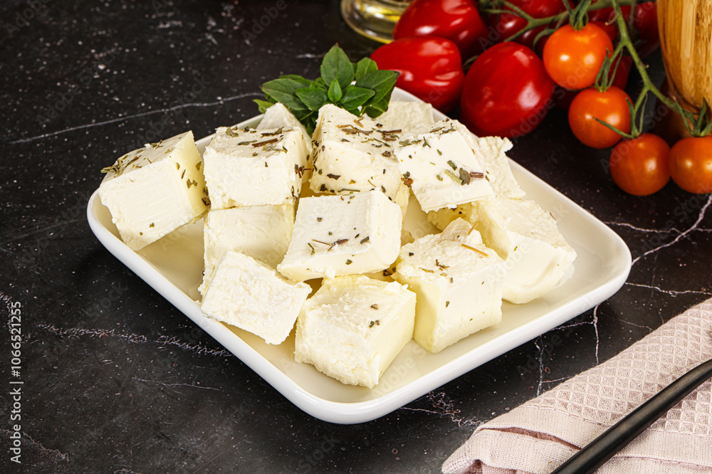 Greek traditional Feta cheese cubes Greek traditional Feta cheese cubes