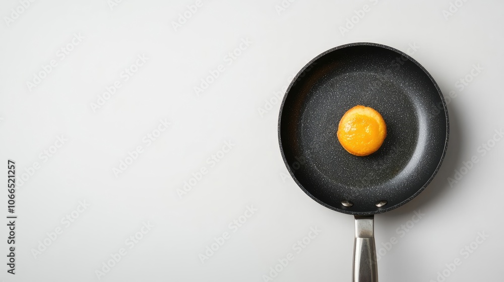A frying pan with a delicate madeleine rests on a clean white background, highlighting the madeleines texture and form, with ample copy space for additional text or design elements. A frying pan with a delicate madeleine rests on a clean white background, highlighting the madeleines texture and form, with ample copy space for additional text or design elements.