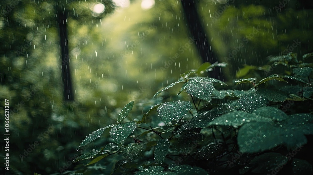 A vibrant, lush forest emerges after a refreshing rainfall, with foliage glistening from raindrops and the aromatic scent of wet earth filling the air, perfect for photo style copy space. A vibrant, lush forest emerges after a refreshing rainfall, with foliage glistening from raindrops and the aromatic scent of wet earth filling the air, perfect for photo style copy space.