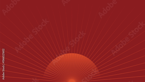 Chinese New Year background vector. Modern template design with geometric shape, sunrise on red background. Elegant oriental illustration for cover, banner, website, calendar, envelope.