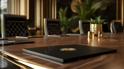 Luxury Conference Table with Golden Accents