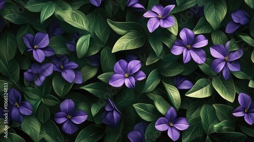 Stunning backdrop of vibrant purple flowers interspersed with lush green leaves creates a serene ambiance, perfect for any artistic or nature-themed project with ample copy space.