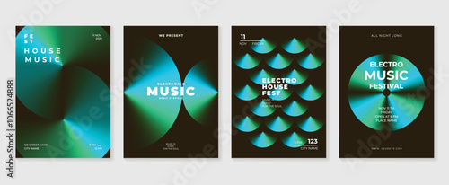 Music poster design background vector set. Electro Sound Cover template with vibrant abstract gradient geometric shape and line wave. Ideal design for social media, flyer, party, music festival, club.