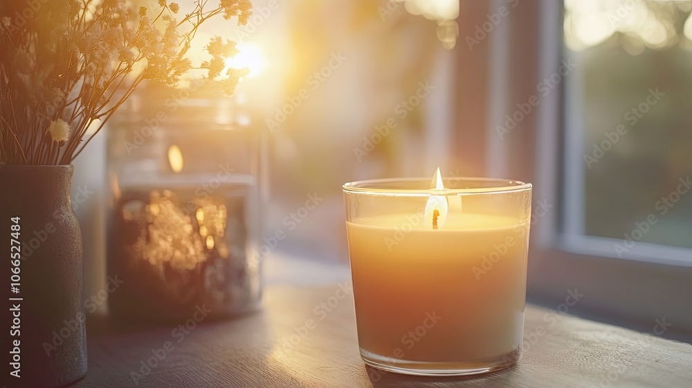 A single lit candle emits a soft glow from its flames, creating a tranquil ambiance. The candles warm light adds an inviting touch, perfect for relaxation. Photo style, copy space. A single lit candle emits a soft glow from its flames, creating a tranquil ambiance. The candles warm light adds an inviting touch, perfect for relaxation. Photo style, copy space.