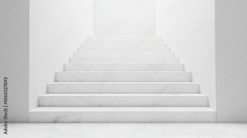 A perspective view of three empty, clean stairs leading upwards, illustrating a serene ascent with ample space for text or imagery in this clean composition. A perspective view of three empty, clean stairs leading upwards, illustrating a serene ascent with ample space for text or imagery in this clean composition.