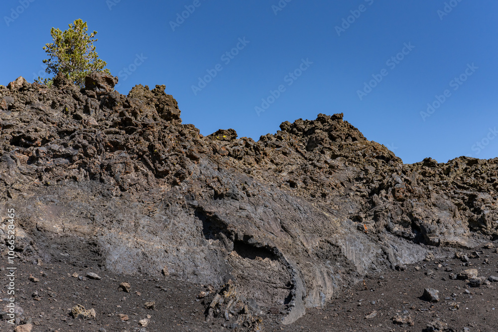 Craters of the Moon National Monument & Preserve. Volcanic Field. Idaho's eastern Snake River Plain. Rafted Blocks from the North Crater Cinder Cone Craters of the Moon National Monument & Preserve. Volcanic Field. Idaho's eastern Snake River Plain. Rafted Blocks from the North Crater Cinder Cone