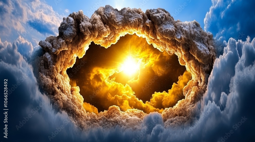 Obraz premium Dramatic Golden Sunset Sky Through Cloud Arch