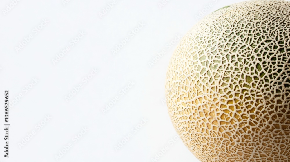 Fresh vegetable cantaloupe displayed with a pure white background, highlighting the vibrant color and texture of the cantaloupe. Ample copy space is available for text and design. Fresh vegetable cantaloupe displayed with a pure white background, highlighting the vibrant color and texture of the cantaloupe. Ample copy space is available for text and design.