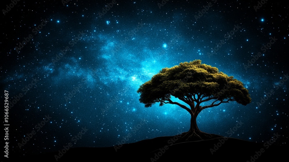 Night Sky with Stars and Silhouetted Tree Night Sky with Stars and Silhouetted Tree