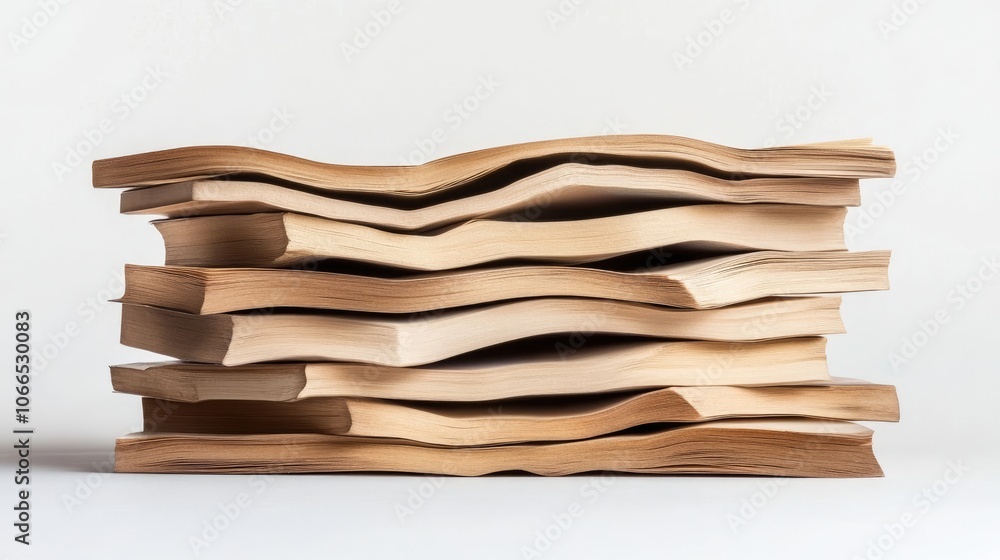 Stacked books create unique textures on a white background, highlighting the technology behind their design. This image emphasizes the intricate details of stacked books with ample copy space. Stacked books create unique textures on a white background, highlighting the technology behind their design. This image emphasizes the intricate details of stacked books with ample copy space.