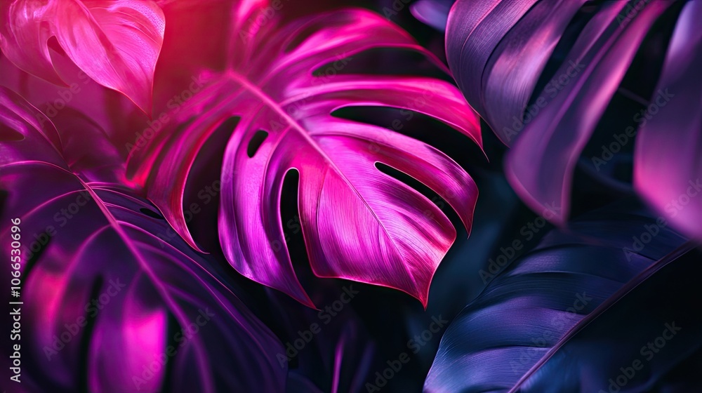 Vibrant pink and violet tropical leaves create a vibrant backdrop, enhancing the festive celebration theme with trendy bright neon colors. Ideal for creative projects with ample copy space. Vibrant pink and violet tropical leaves create a vibrant backdrop, enhancing the festive celebration theme with trendy bright neon colors. Ideal for creative projects with ample copy space.
