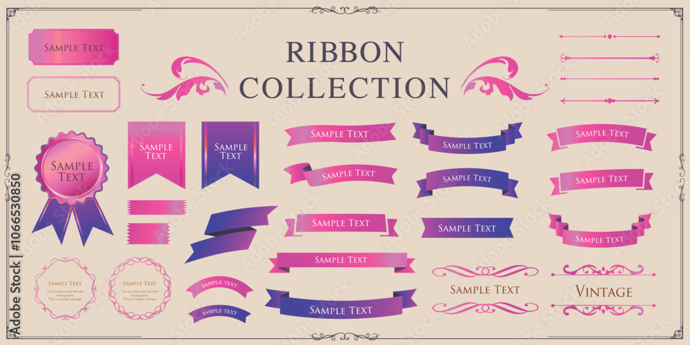 クリスマスのカラフルなリボン素材