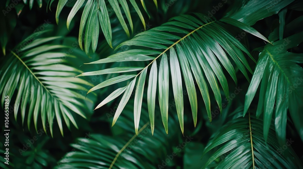 Tropical palm leaves create a lush forest scene, perfect for wallpaper design with grey and green tones. This tropical palm leaf wallpaper offers stylish, natural beauty and ample copy space. Tropical palm leaves create a lush forest scene, perfect for wallpaper design with grey and green tones. This tropical palm leaf wallpaper offers stylish, natural beauty and ample copy space.