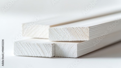 White timber edge laminated CLS dressed scantling isolated on a clean white background, highlighting the characteristics of timber, with a focus on timber treatment details and texture. photo