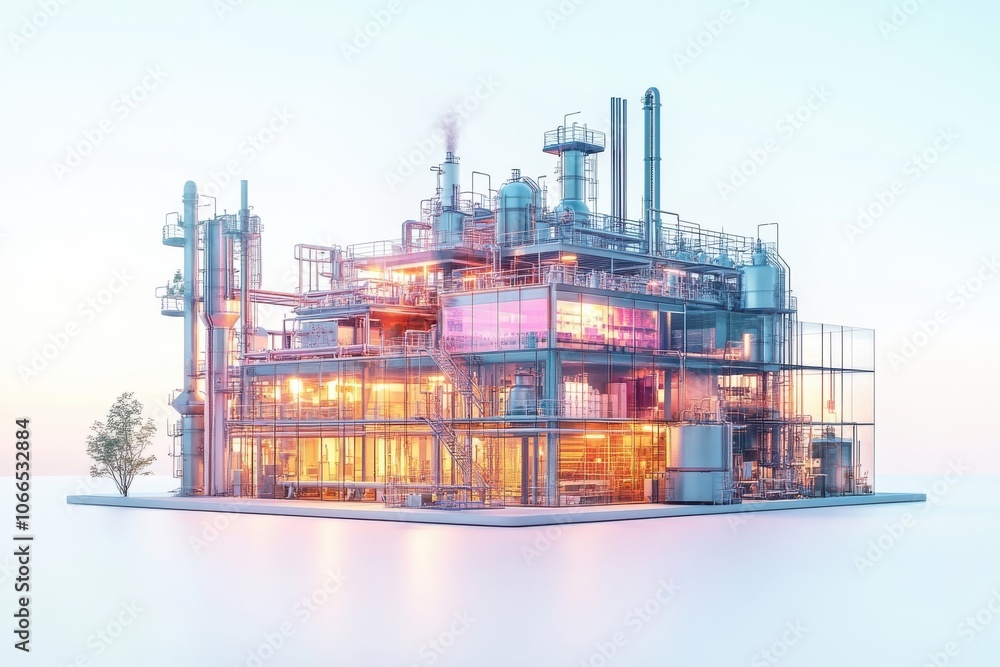 Obraz premium Innovative industrial facility showcases modern architecture and advanced manufacturing techniques