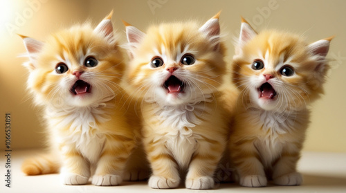 Wallpaper Mural Three adorable yellow kittens with fluffy fur and big bright eyes. Torontodigital.ca