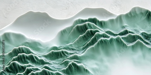 A white porcelain plate features striking celadon green patterns resembling a wave along with mountain ridges, creating a vivid and enchanting design.