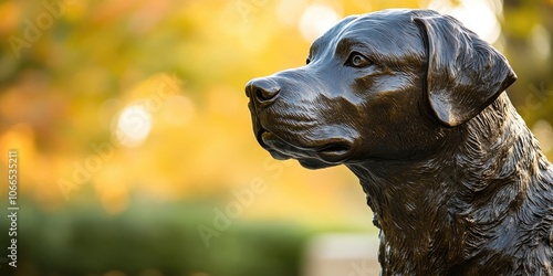 A detailed view of a Labrador statue set against a bright backdrop, providing plenty of empty space for text or additional elements. photo