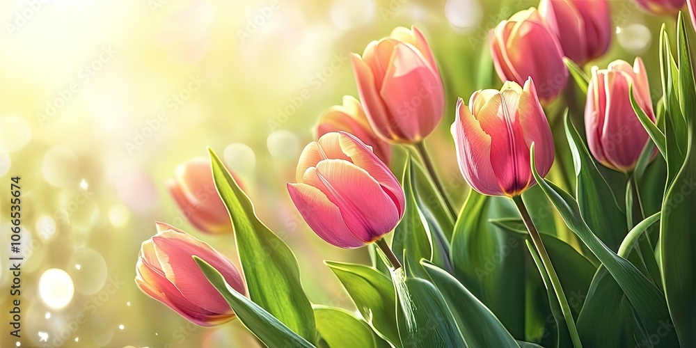 A vibrant background of pink and green tulips embodies the essence of spring, bringing a lively and colorful touch that captures the beauty of the season. A vibrant background of pink and green tulips embodies the essence of spring, bringing a lively and colorful touch that captures the beauty of the season.