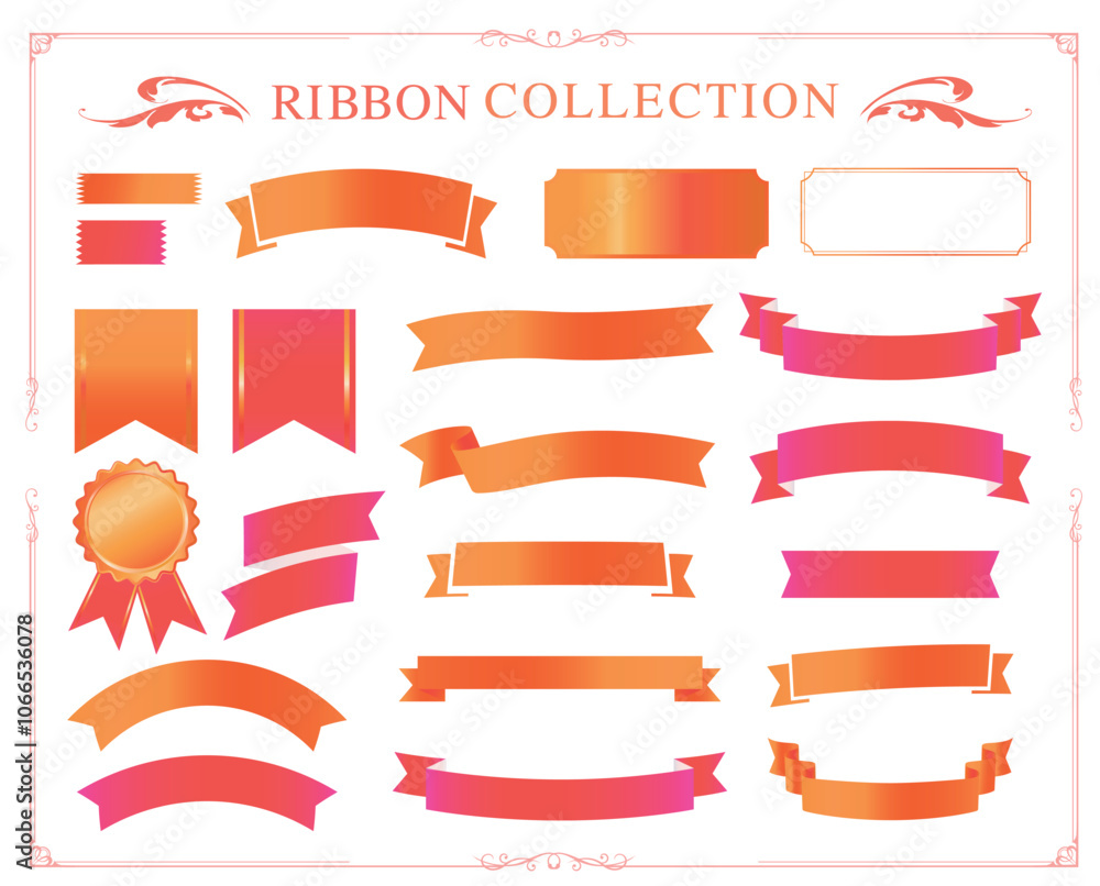 Ribbon decoration design set and antique borders and frames designけ Ribbon decoration design set and antique borders and frames designけ