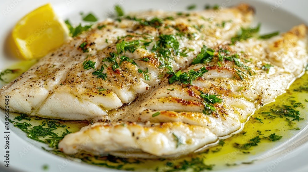 Delicious john dory fillet dish garnished with fresh herbs, beautifully presented. This appetizing john dory fillet creates an inviting atmosphere with ample copy space available. Delicious john dory fillet dish garnished with fresh herbs, beautifully presented. This appetizing john dory fillet creates an inviting atmosphere with ample copy space available.