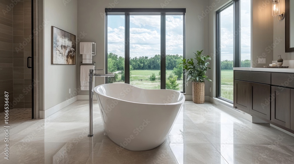 Modern master bath designed with contemporary finishes, presenting a harmonious blend of style and functionality. This master bath emphasizes sleek lines and elegance, ideal for relaxation. Modern master bath designed with contemporary finishes, presenting a harmonious blend of style and functionality. This master bath emphasizes sleek lines and elegance, ideal for relaxation.