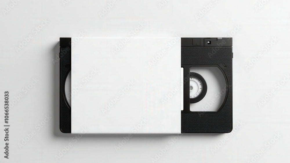 Professional VHS mockup psd with a blank white sleeve, designed for custom branding on a light background.