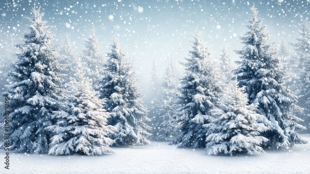 Winter landscape with fir trees covered in snow creates a serene winter scene, ideal for capturing the essence of a winter forest. Abundant copy space complements this winter landscape image. Winter landscape with fir trees covered in snow creates a serene winter scene, ideal for capturing the essence of a winter forest. Abundant copy space complements this winter landscape image.
