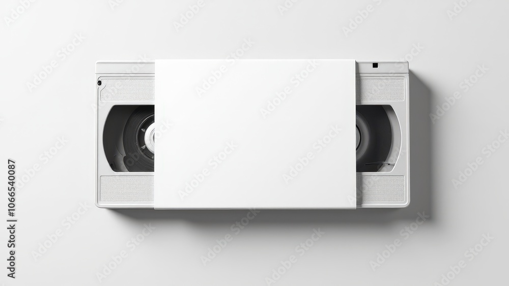 Minimalist VHS sleeve mockup featuring a blank sleeve and label area, ideal for retro projects. Minimalist VHS sleeve mockup featuring a blank sleeve and label area, ideal for retro projects.