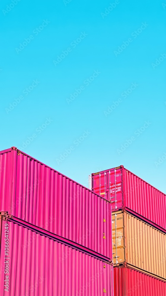 Stacked Shipping Containers on Background Stacked Shipping Containers on Background