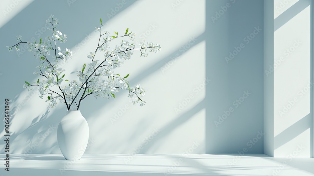 Minimalist White Vases with Soft Shadows on Sunlit Background Minimalist White Vases with Soft Shadows on Sunlit Background