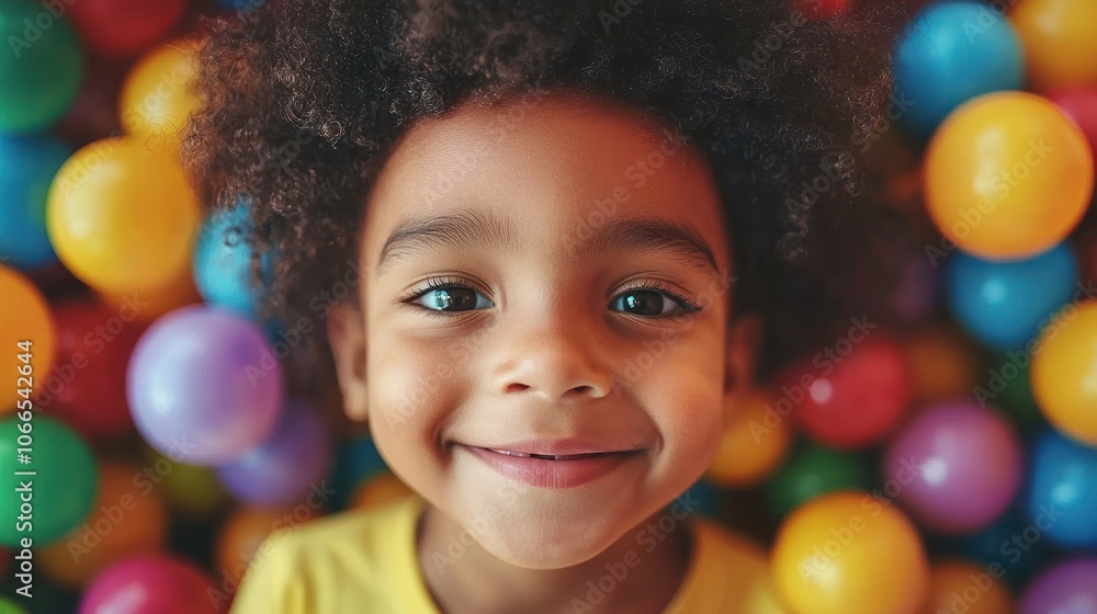 Close-up Portrait of a Smiling Young Girl in a Ball Pit Close-up Portrait of a Smiling Young Girl in a Ball Pit