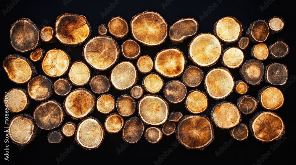 Wood slices display intricate brown textures against a black background, creating a striking visual contrast while providing ideal photo style copy space for design needs. Wood slices display intricate brown textures against a black background, creating a striking visual contrast while providing ideal photo style copy space for design needs.