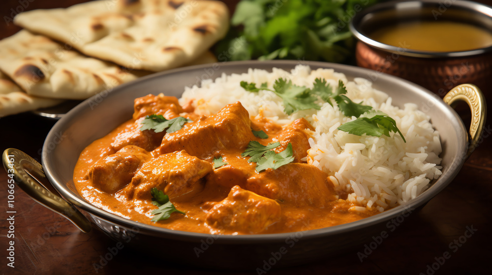 Rich butter chicken curry with aromatic basmati rice Rich butter chicken curry with aromatic basmati rice