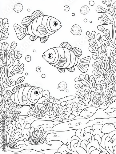 Cartoon Fish Swimming in the Ocean Scene