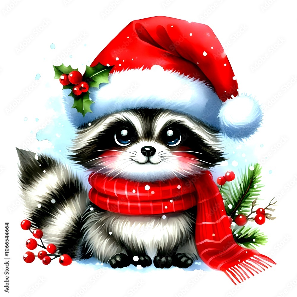 raccoon with christmas hat raccoon with christmas hat