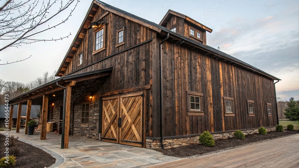 Rustic Reclaimed Barn Wood Structure at Dusk Rustic Reclaimed Barn Wood Structure at Dusk