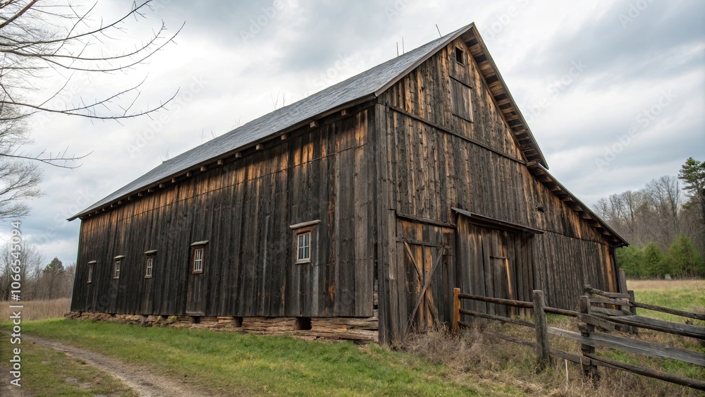 Stained Hickory Barn Against Cloudy Sky Stained Hickory Barn Against Cloudy Sky