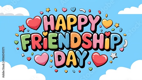 Colorful "Happy Friendship Day" Greeting with Hearts and Stars