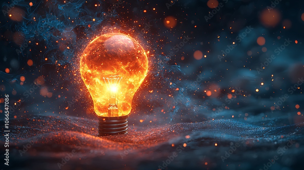 Burning Light Bulb: Inspiration, Creativity, Ideas in a Fiery Glow Burning Light Bulb: Inspiration, Creativity, Ideas in a Fiery Glow