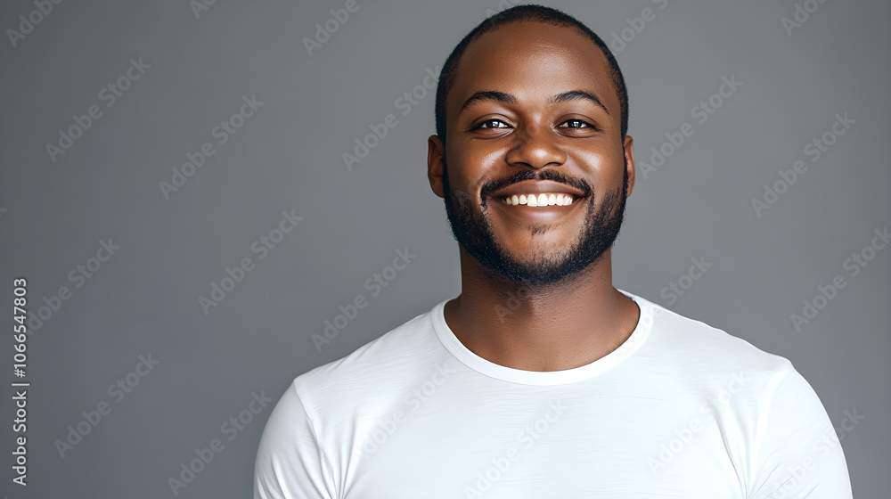 smiling man in white t shirt against gray background smiling man in white t shirt against gray background