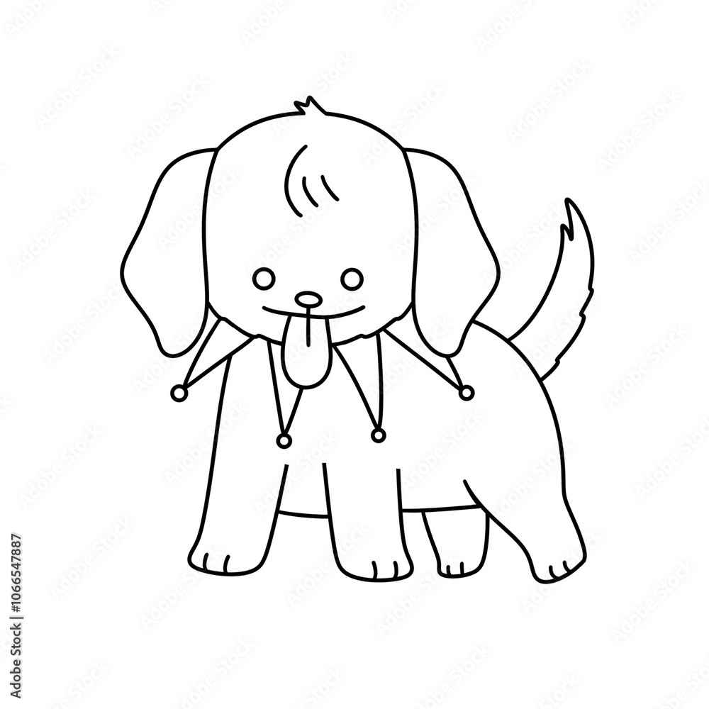 Obraz premium A dog with a tongue sticking out and a clown costume on